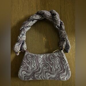 Marble-Swirl Purple Shoulder Bag with Twisted Handle